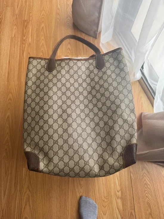 Gucci Monogram Canvas Tote with Web Stripe and Double G - Picture 2 of 11